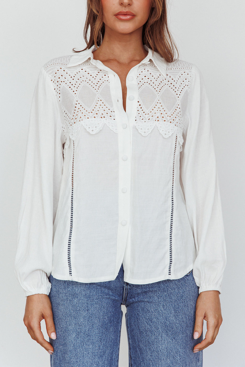Villa Oasis Long Sleeve Button Shirt White by Selfie Leslie