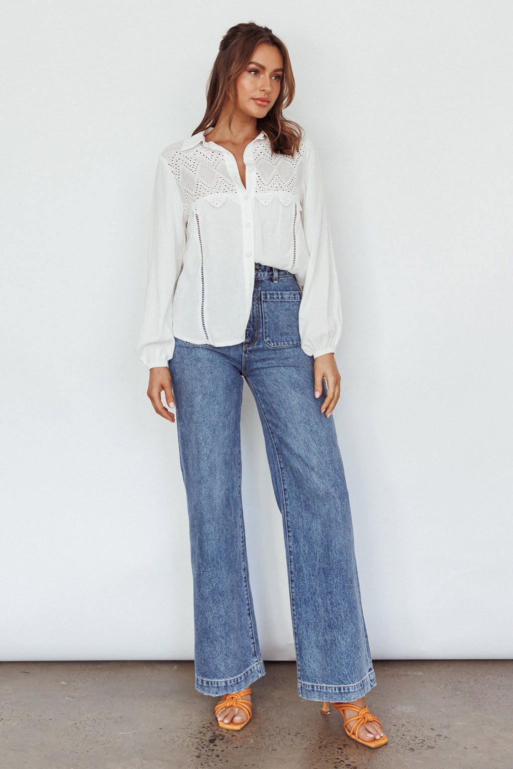 Villa Oasis Long Sleeve Button Shirt White by Selfie Leslie