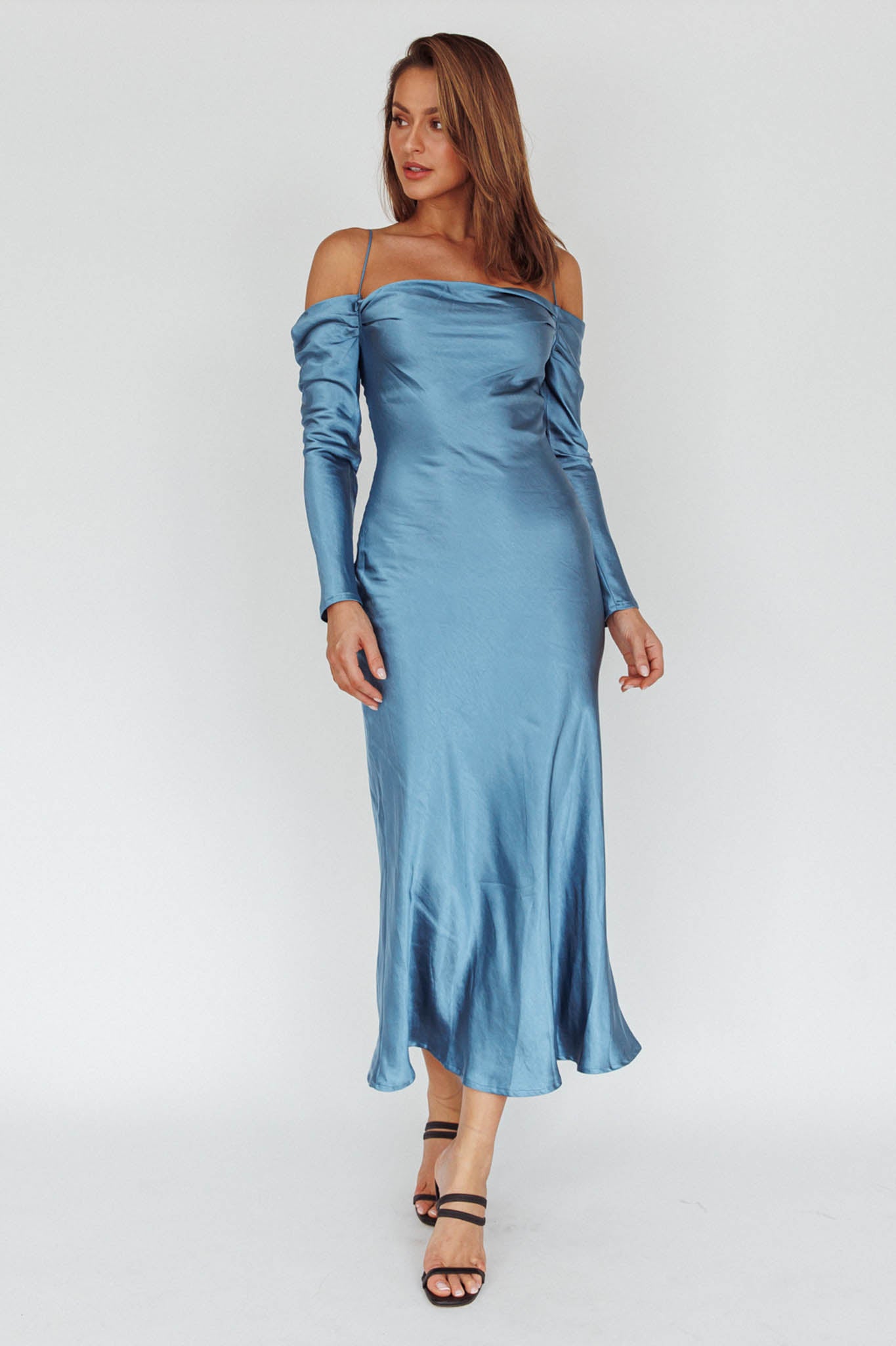 Ellory Long Sleeve Off-Shoulder Dress Blue | Selfie Leslie Ellory Long Sleeve Off-Shoulder Dress Blue | Selfie Leslie