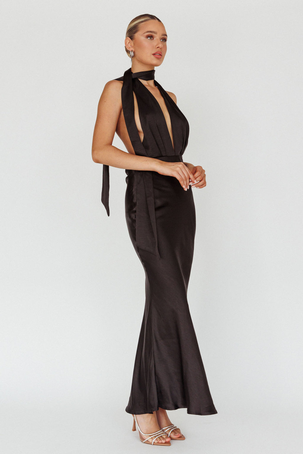 Italia Azure Halterneck Maxi Dress Black by Selfie Leslie