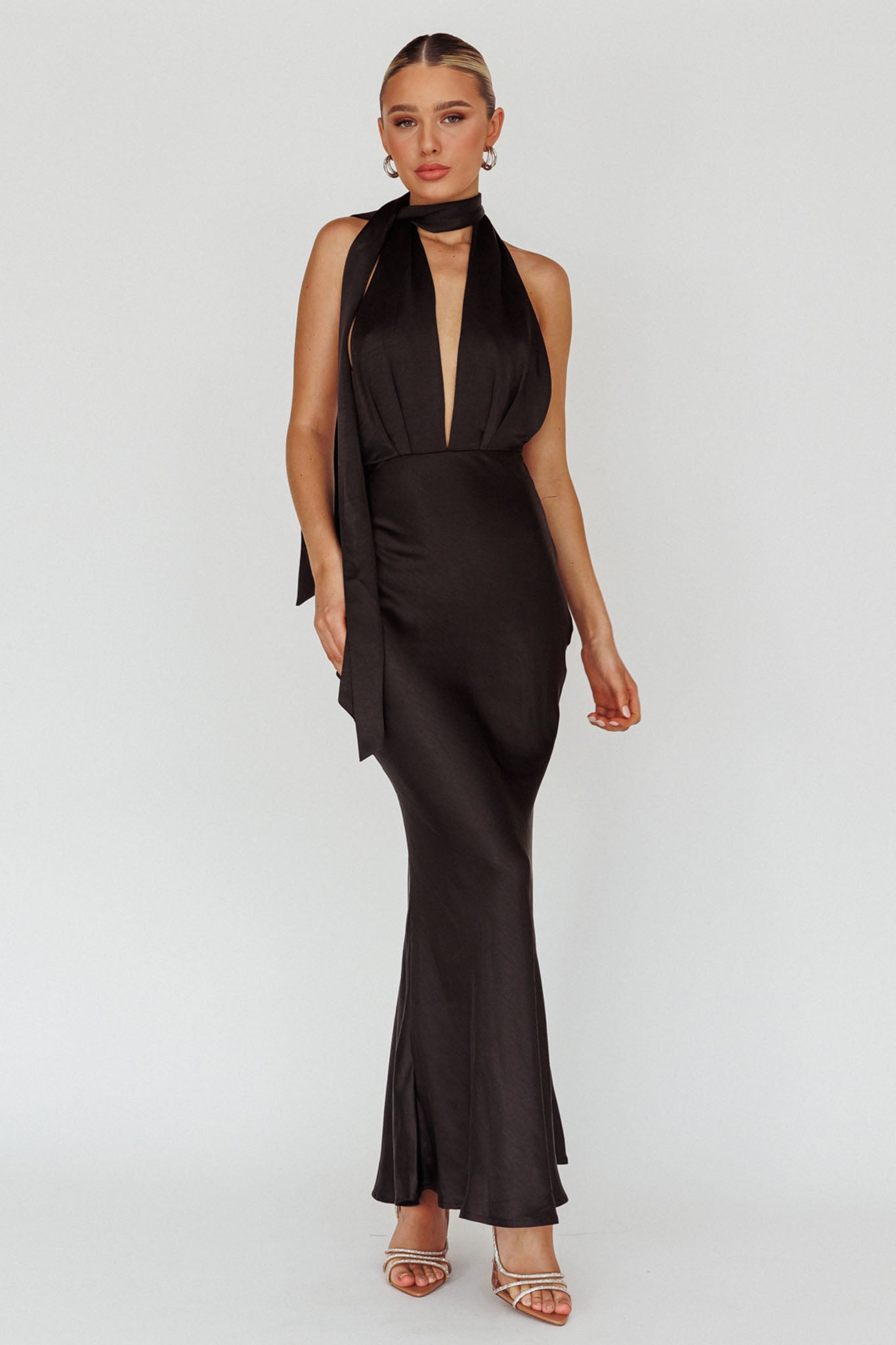 Italia Azure Halterneck Maxi Dress Black by Selfie Leslie