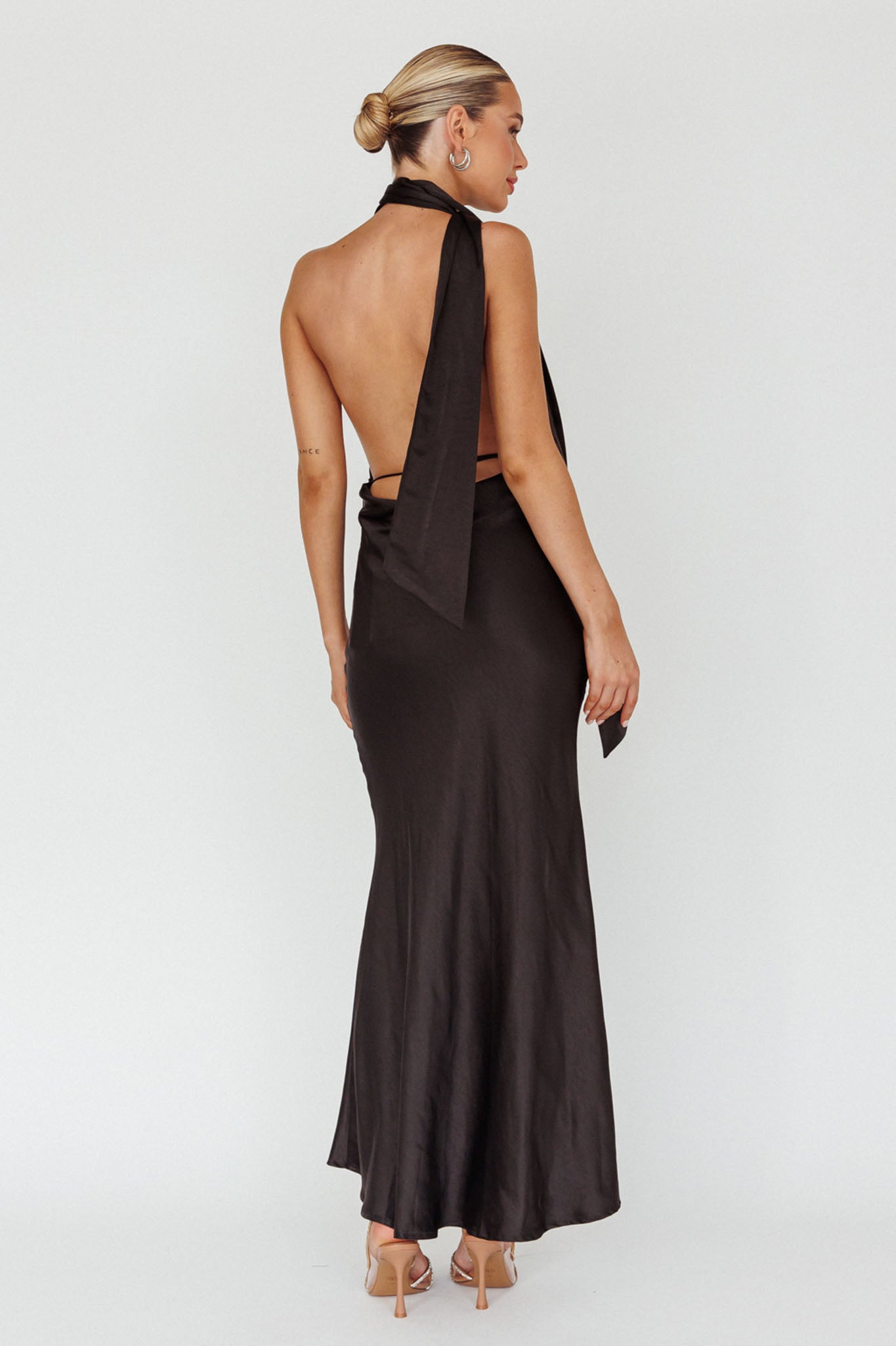 italia azure halterneck maxi dress Italia Azure Halterneck Rosette Maxi Dress Grey