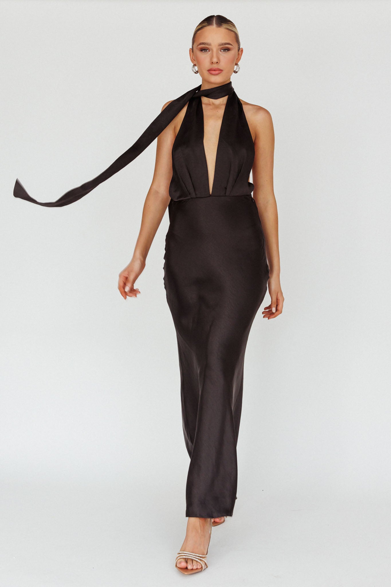 Italia Azure Halterneck Maxi Dress Black by Selfie Leslie