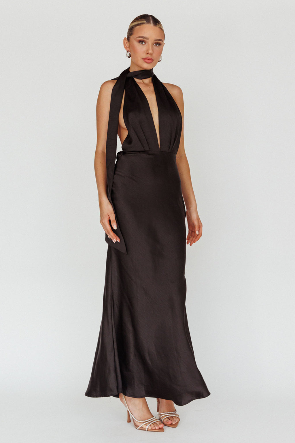 Italia Azure Halterneck Maxi Dress Black by Selfie Leslie