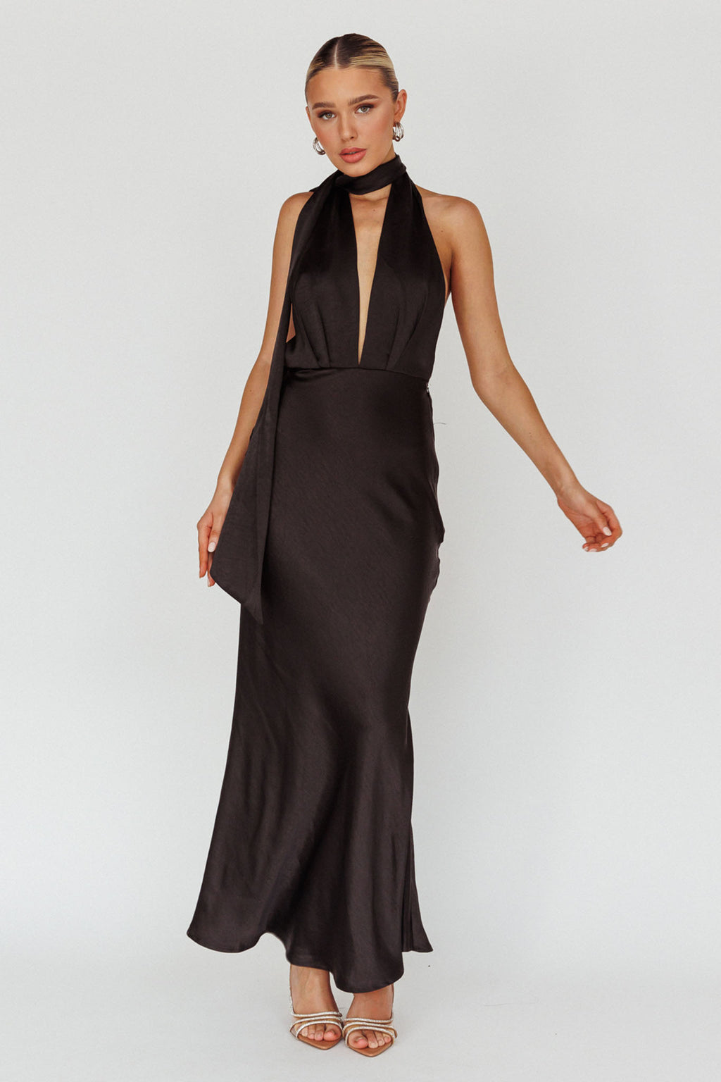 Italia Azure Halterneck Maxi Dress Black by Selfie Leslie