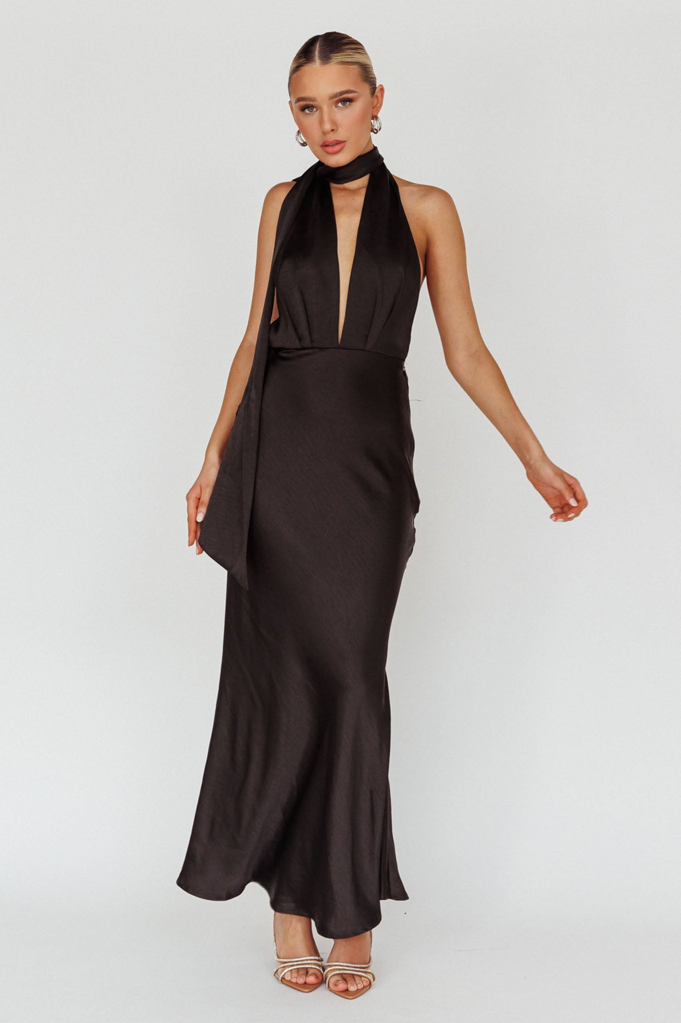 Italia Azure Halterneck Maxi Dress Black by Selfie Leslie