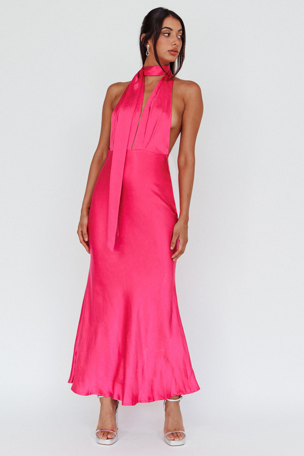 Italia Azure Halterneck Maxi Dress Hot Pink by Selfie Leslie