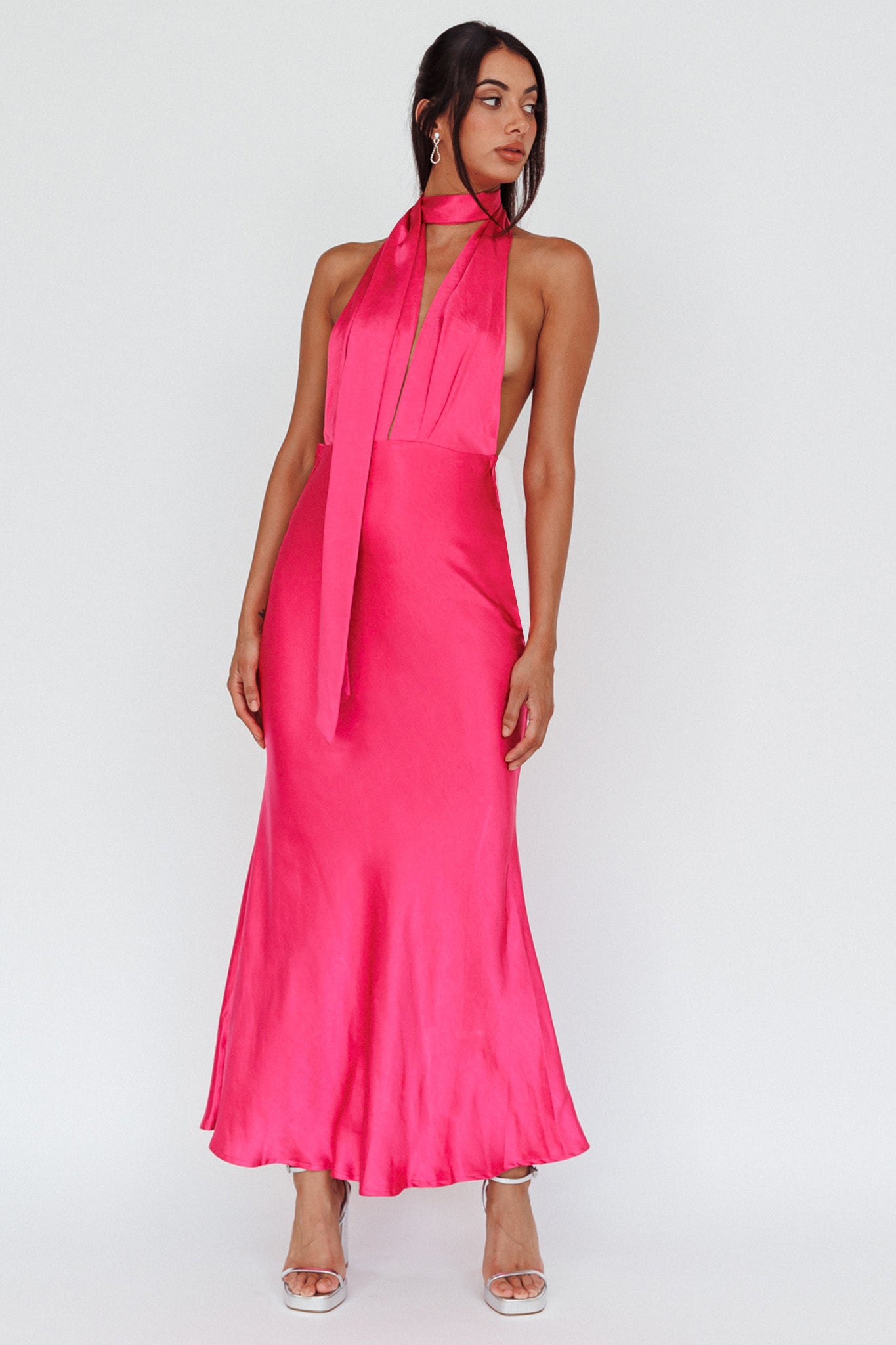 Italia Azure Halterneck Maxi Dress Hot Pink by Selfie Leslie