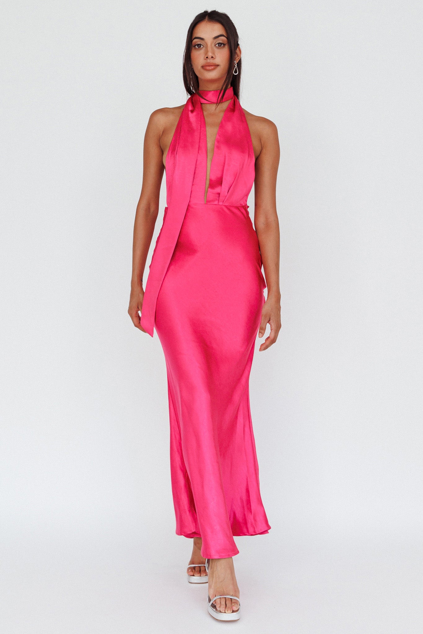 Italia Azure Halterneck Maxi Dress Hot Pink by Selfie Leslie