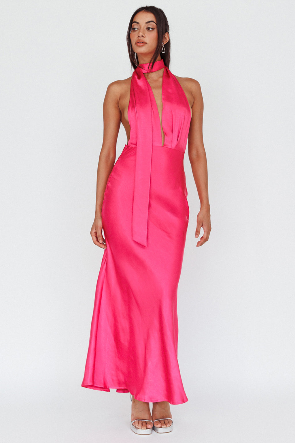 Italia Azure Halterneck Maxi Dress Hot Pink by Selfie Leslie
