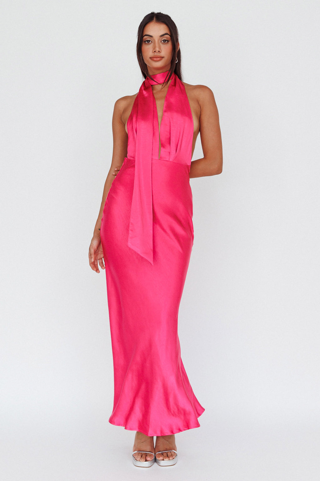 Italia Azure Halterneck Maxi Dress Hot Pink by Selfie Leslie