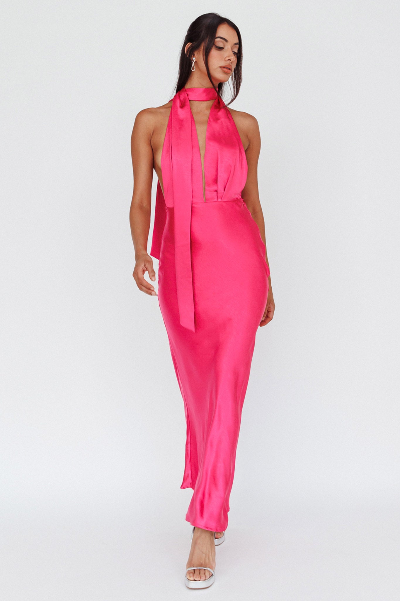 Shop the Italia Azure Halterneck Maxi Dress Hot Pink
