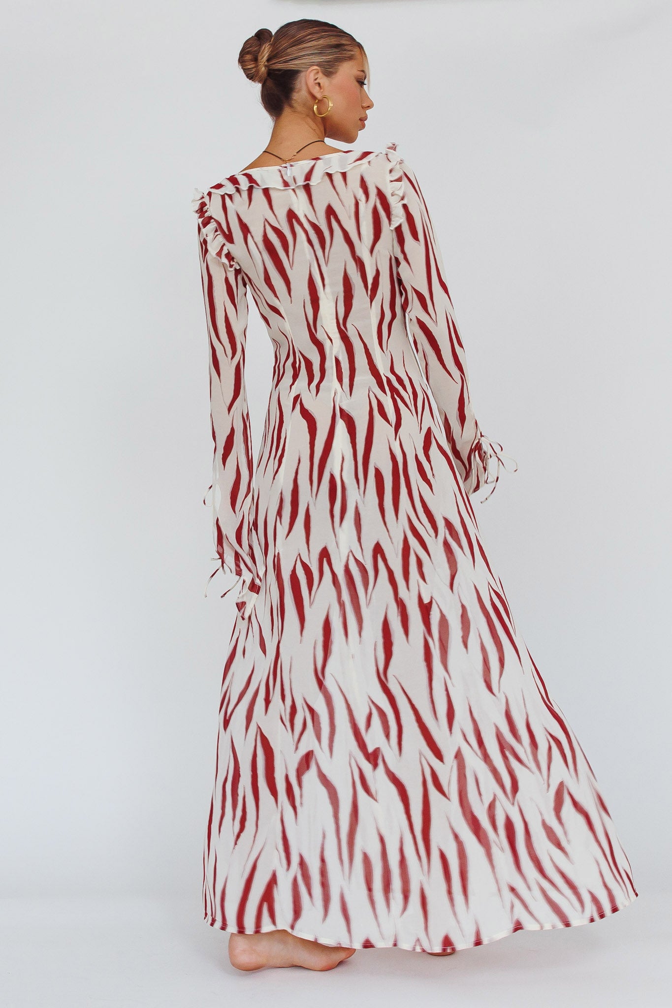Oasis Moon Frill Trim Maxi Dress Printed Ruby by Selfie Leslie
