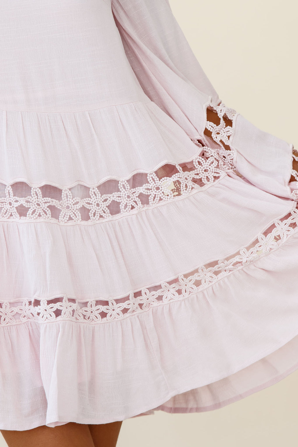 Miles Away Long Balloon Sleeve Trim Insert Dress Pink by Selfie Leslie