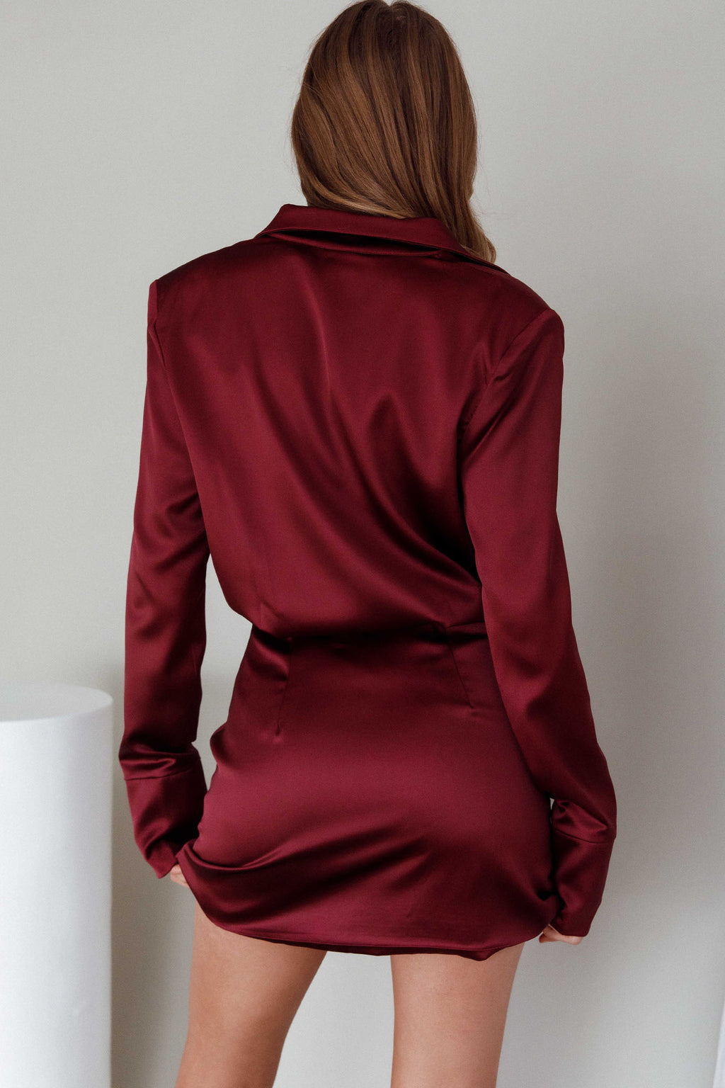 Lisbeth Collared Shirt Dress Burgundy by Selfie Leslie