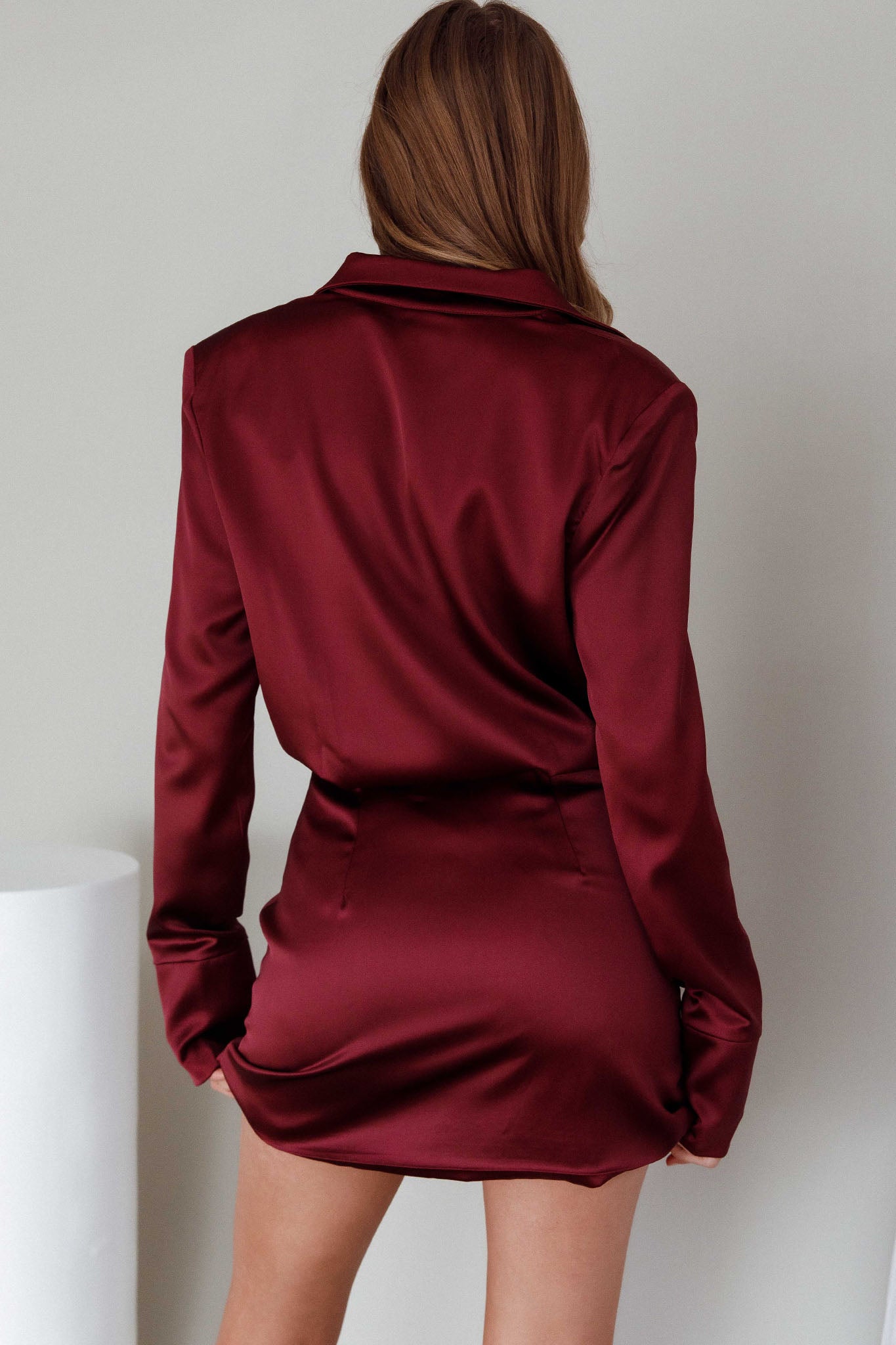 Lisbeth Collared Shirt Dress Burgundy by Selfie Leslie