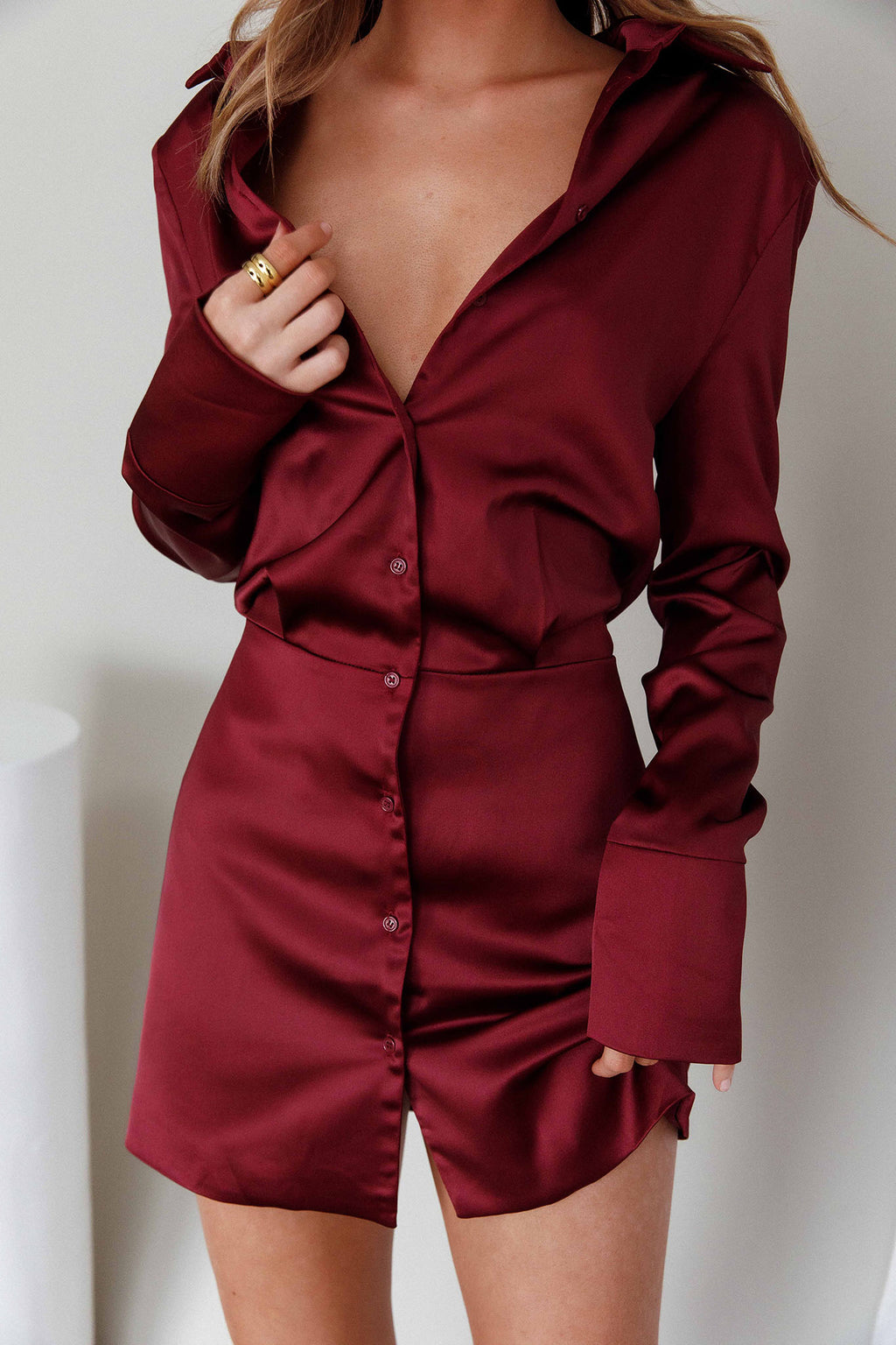 Lisbeth Collared Shirt Dress Burgundy by Selfie Leslie