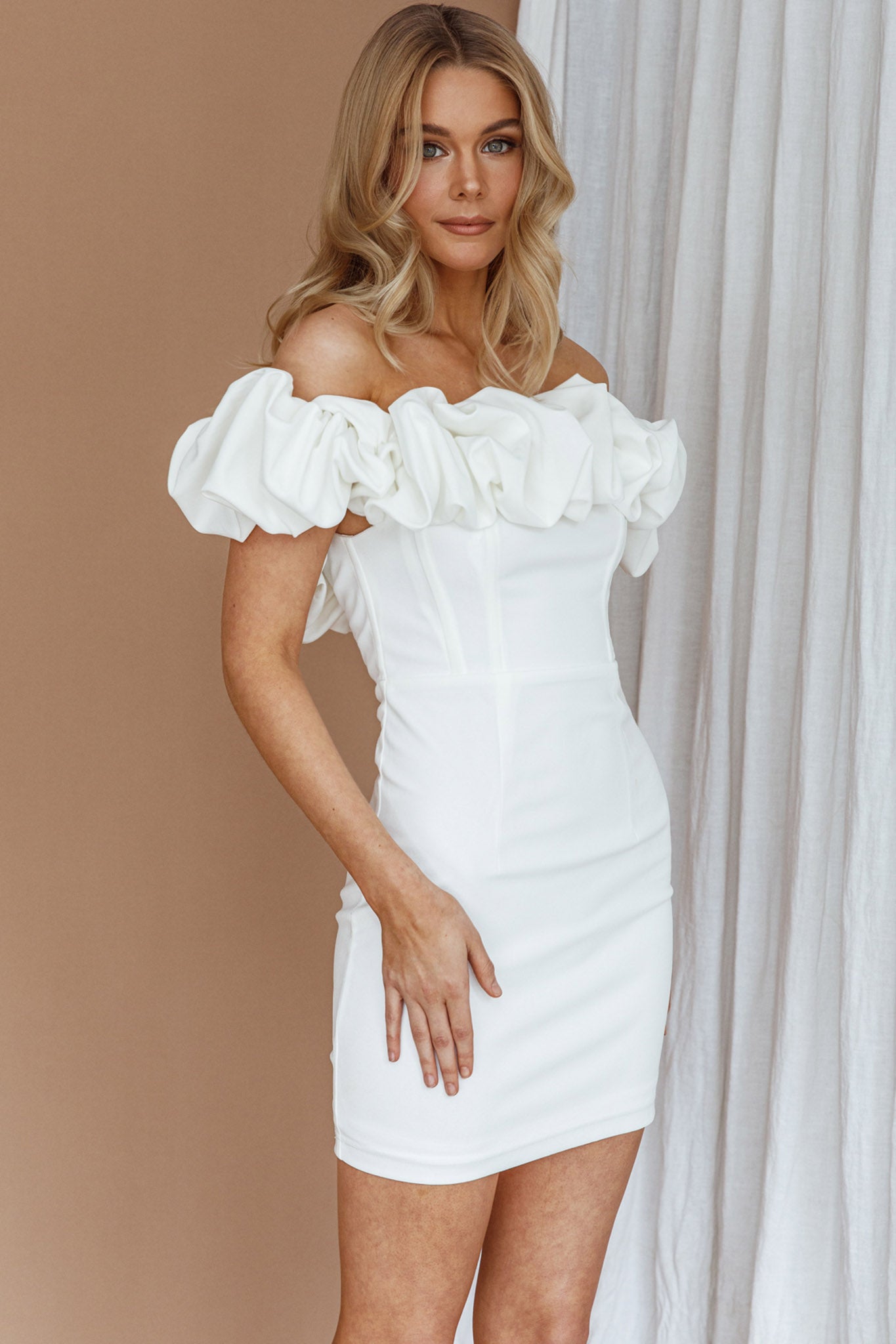 Always Yours Off-Shoulder Mini Dress White by Selfie Leslie