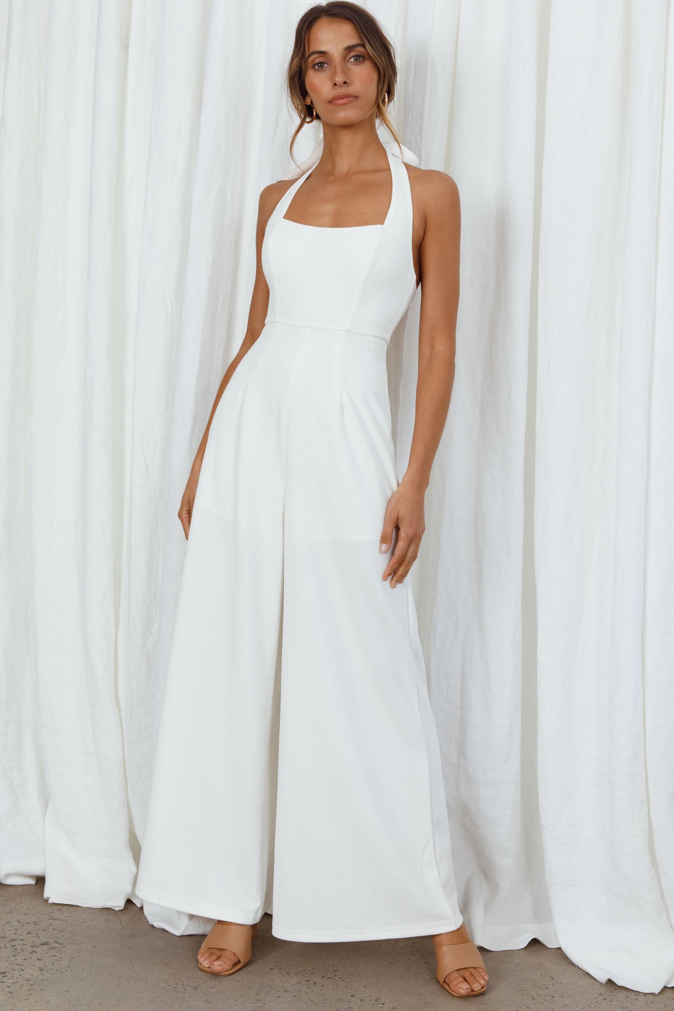 Remember This Halterneck Wide Leg Jumpsuit White