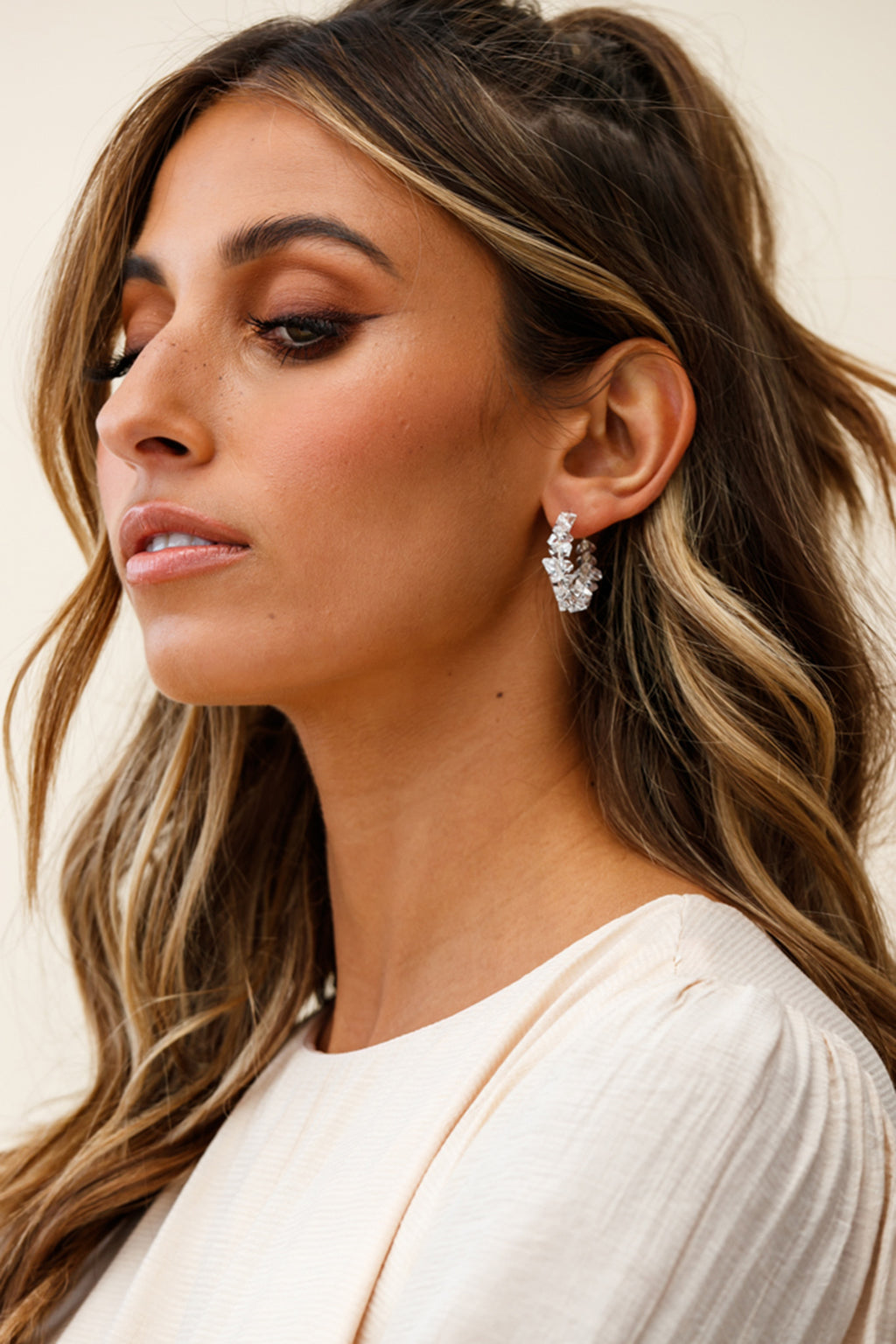 Hartley Clear Polished Stone Hoop Earrings by Selfie Leslie