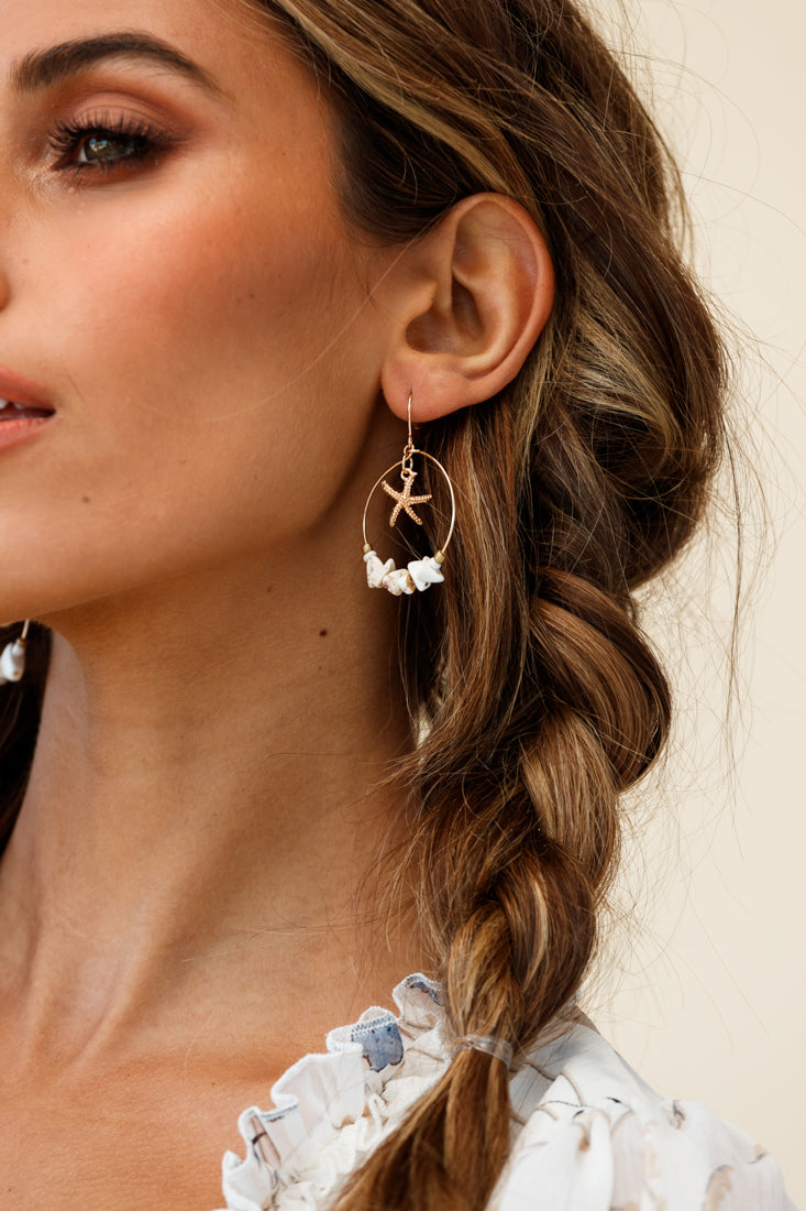 Sirena Gold & Shell Hook Earrings by Selfie Leslie