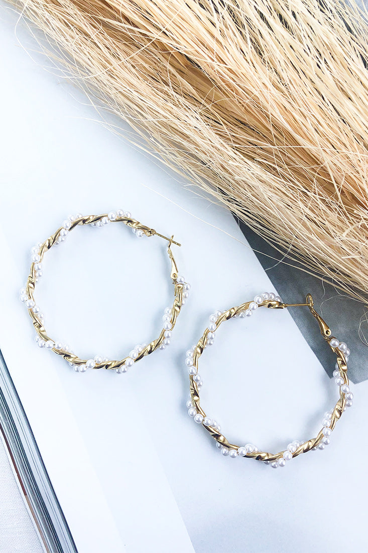 Luxe Life Pearl Hoop Earrings Gold by Selfie Leslie