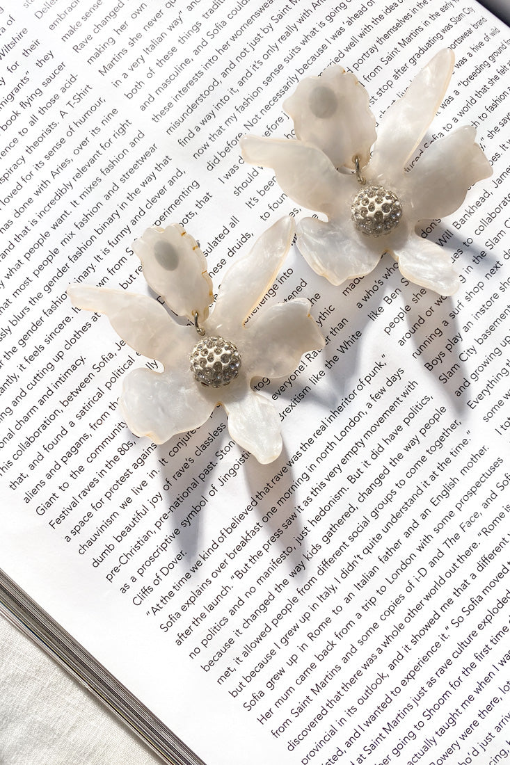 Yuki Diamante Accent Orchid Earrings White by Selfie Leslie