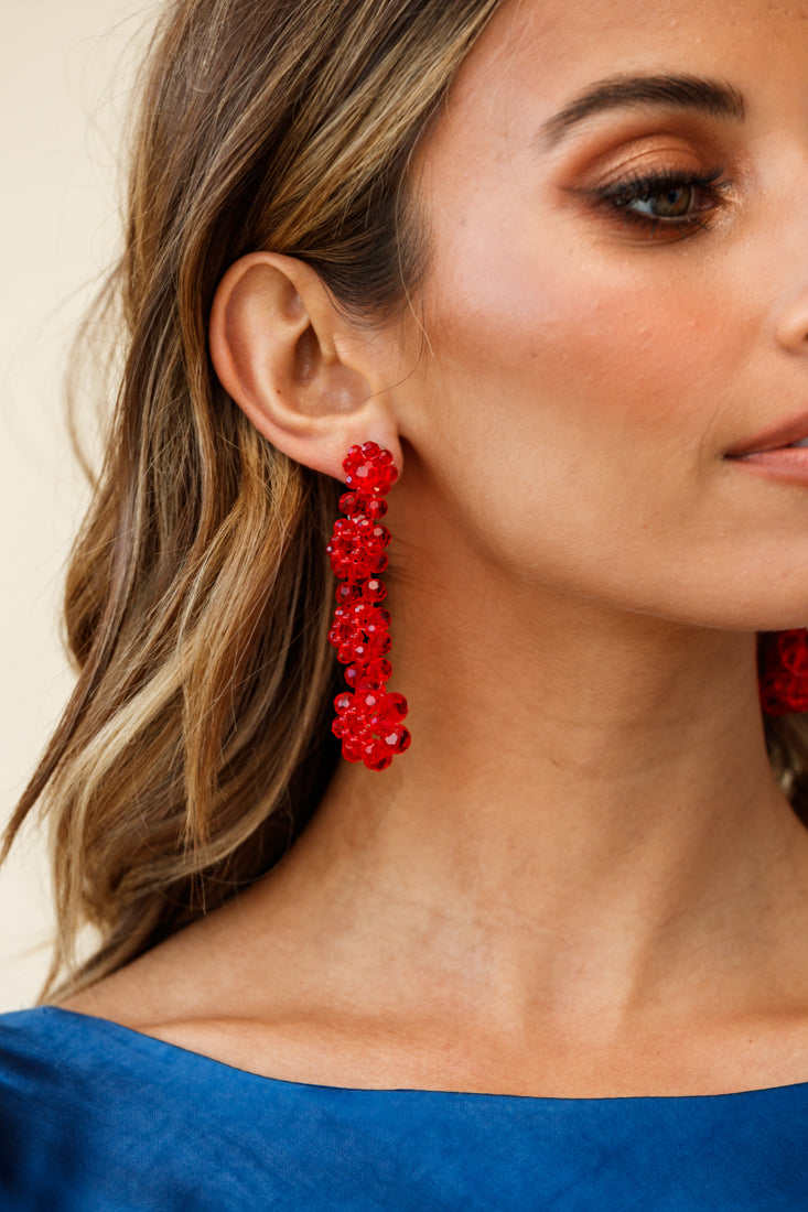 Osaka Floral Beaded Earrings Red by Selfie Leslie