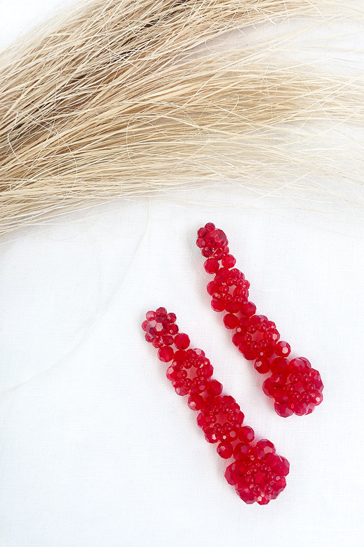 Osaka Floral Beaded Earrings Red by Selfie Leslie