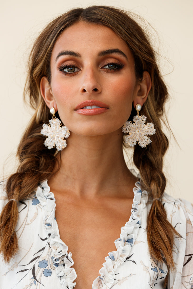 Serendipity Beaded Flower Earrings Clear by Selfie Leslie