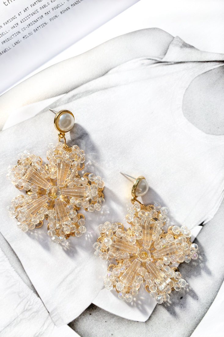 Serendipity Beaded Flower Earrings Clear by Selfie Leslie