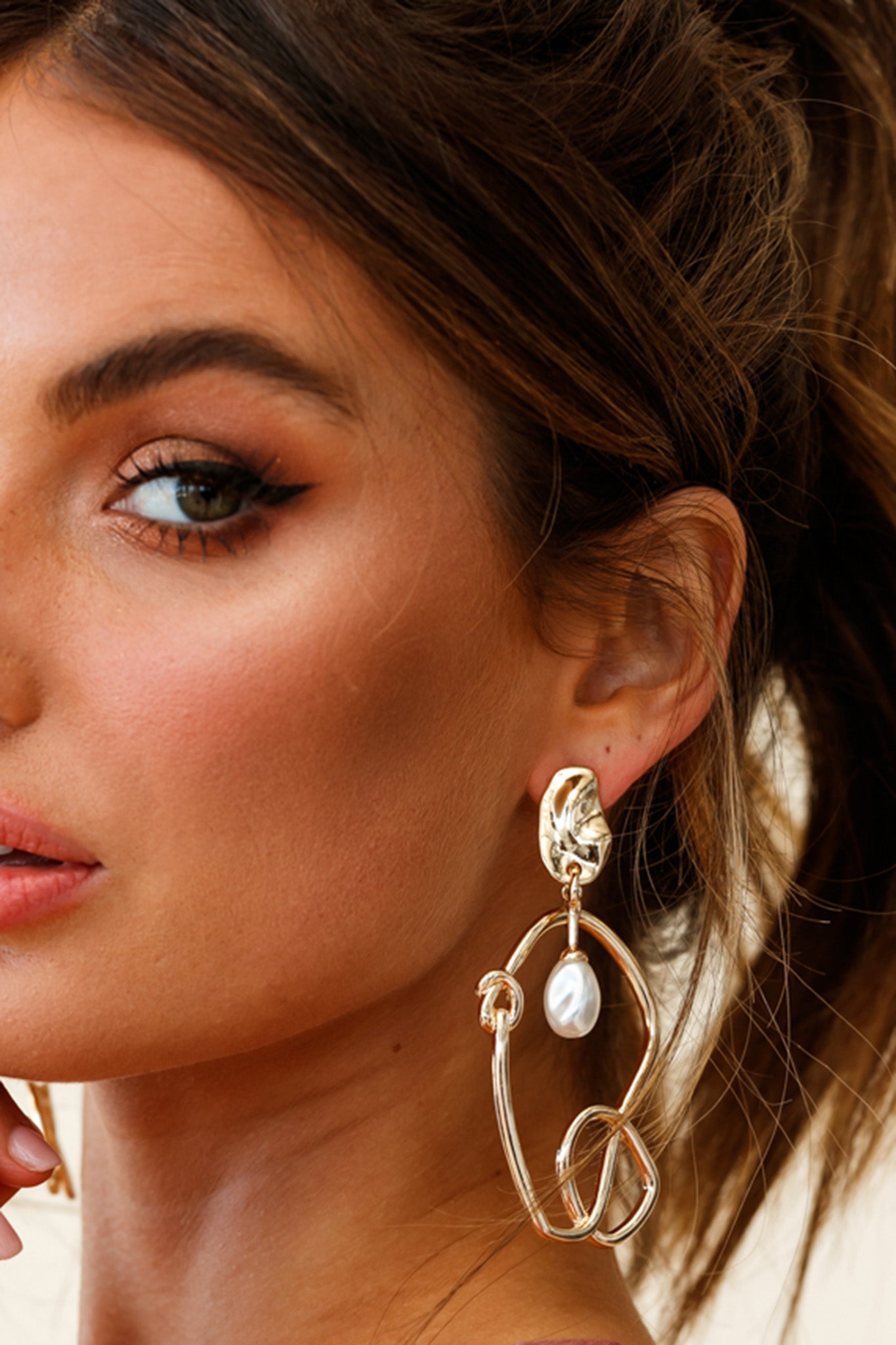 Paloma Abstract Pearl Drop Earrings Gold by Selfie Leslie
