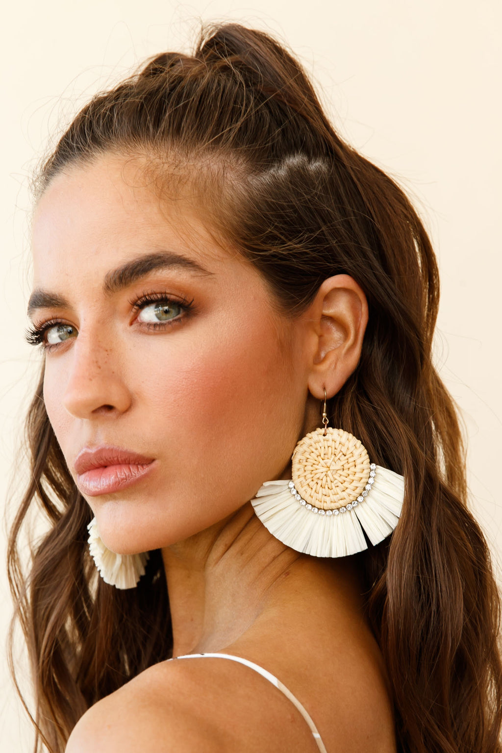 Kenya Diamante Accent Woven Straw Earrings Natural by Selfie Leslie