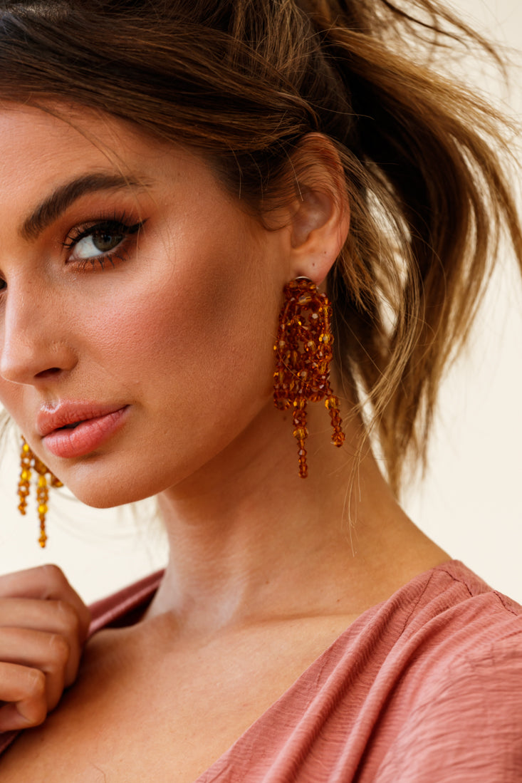 Flora Beaded Bow Earrings Tan by Selfie Leslie