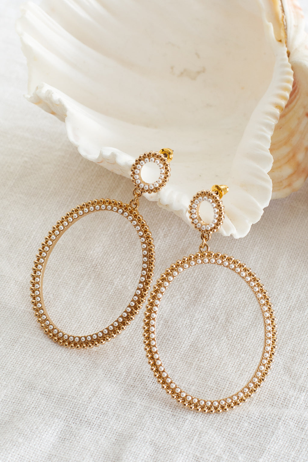 Lucienne Oval Drop Pearl Earrings Gold by Selfie Leslie