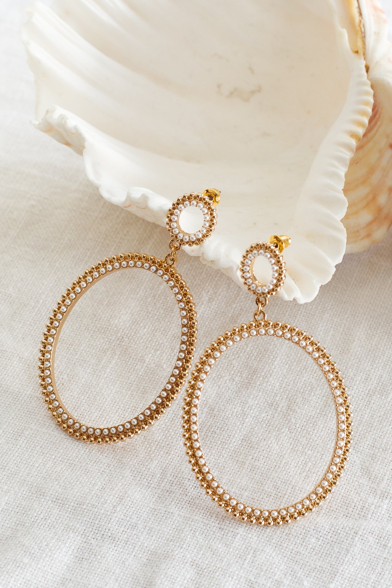 Lucienne Oval Drop Pearl Earrings Gold by Selfie Leslie
