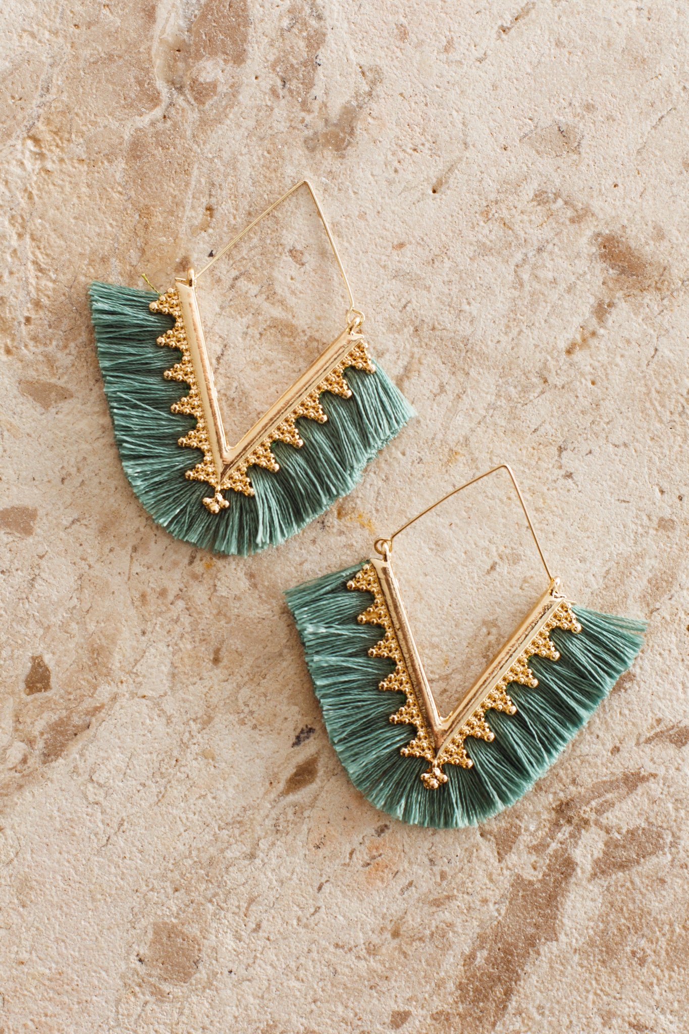 Sheba Gold Fringe Earrings Green by Selfie Leslie