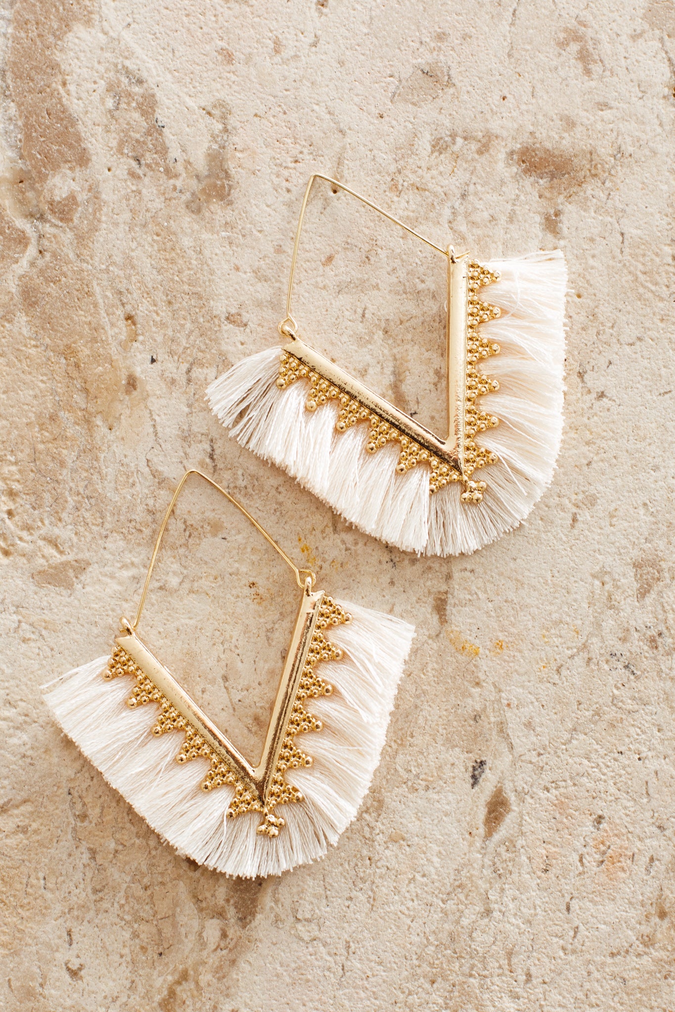 Sheba Gold Fringe Earrings White by Selfie Leslie