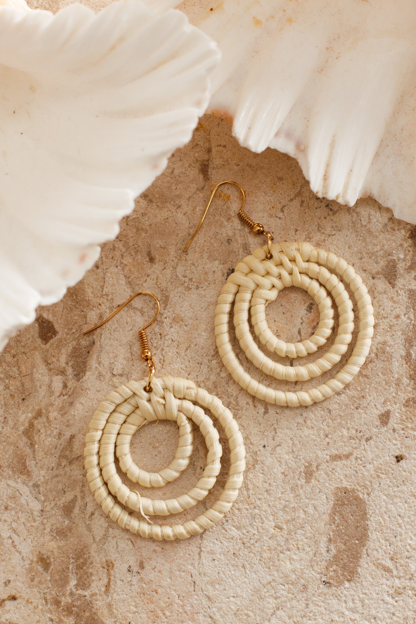 Batavia Spiral Rattan Hook Earrings Beige by Selfie Leslie