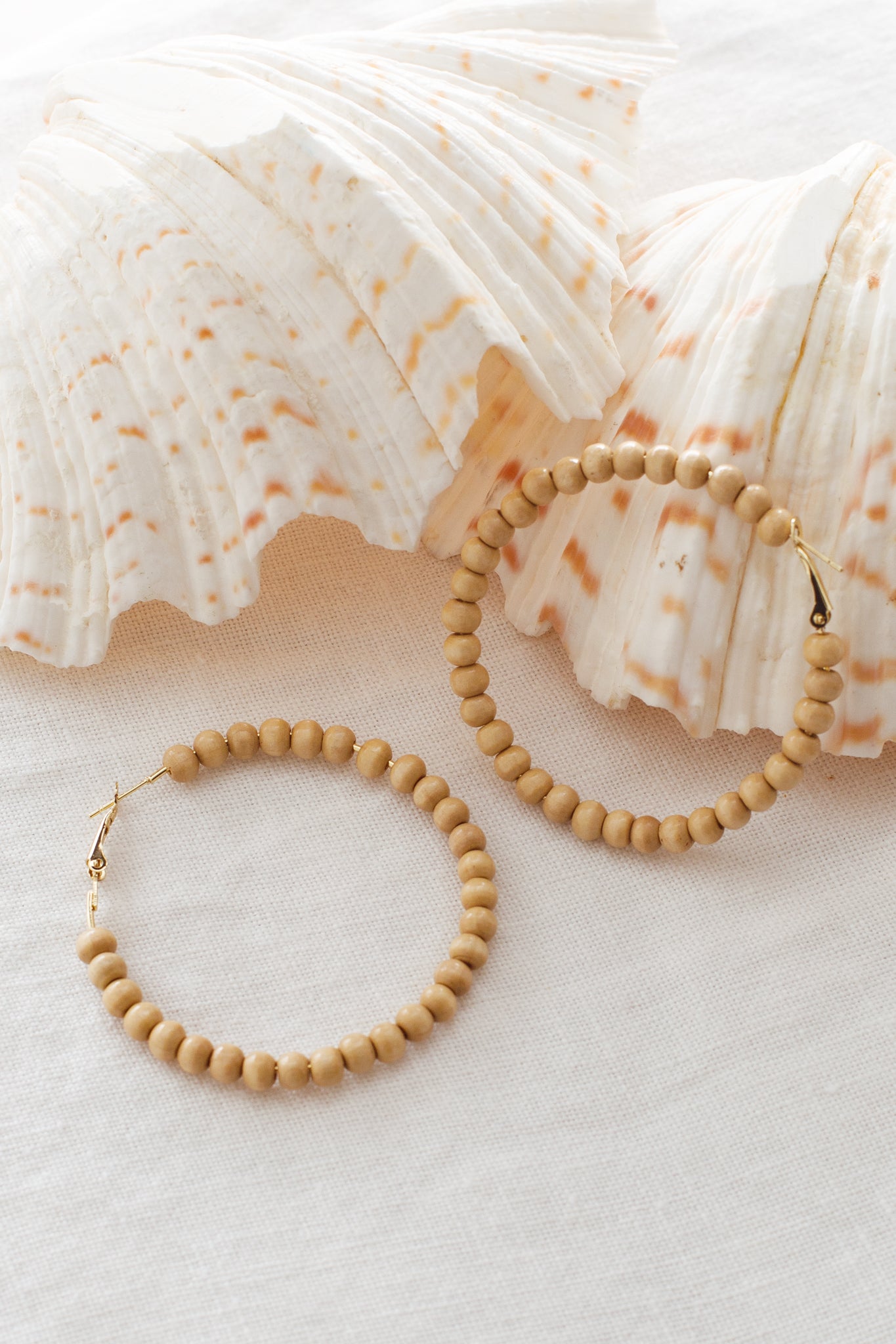 Nala Wooden Bead Hoop Earrings Beige by Selfie Leslie
