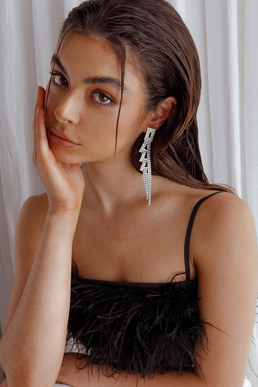 Darma Diamante Drop Earrings Silver by Selfie Leslie