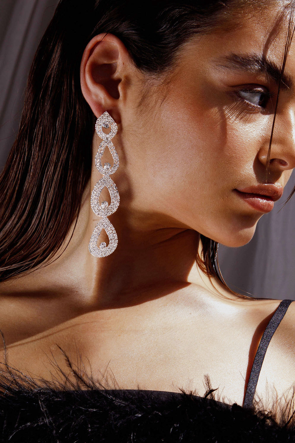 Royale Diamante Pear Drop Earrings Silver by Selfie Leslie
