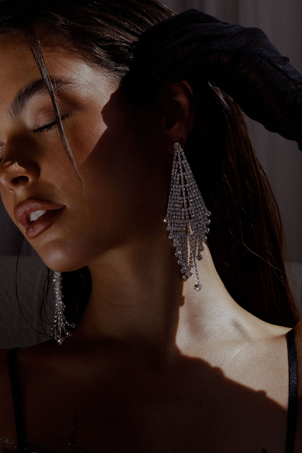 Rani Diamante Tassel Earrings Silver by Selfie Leslie