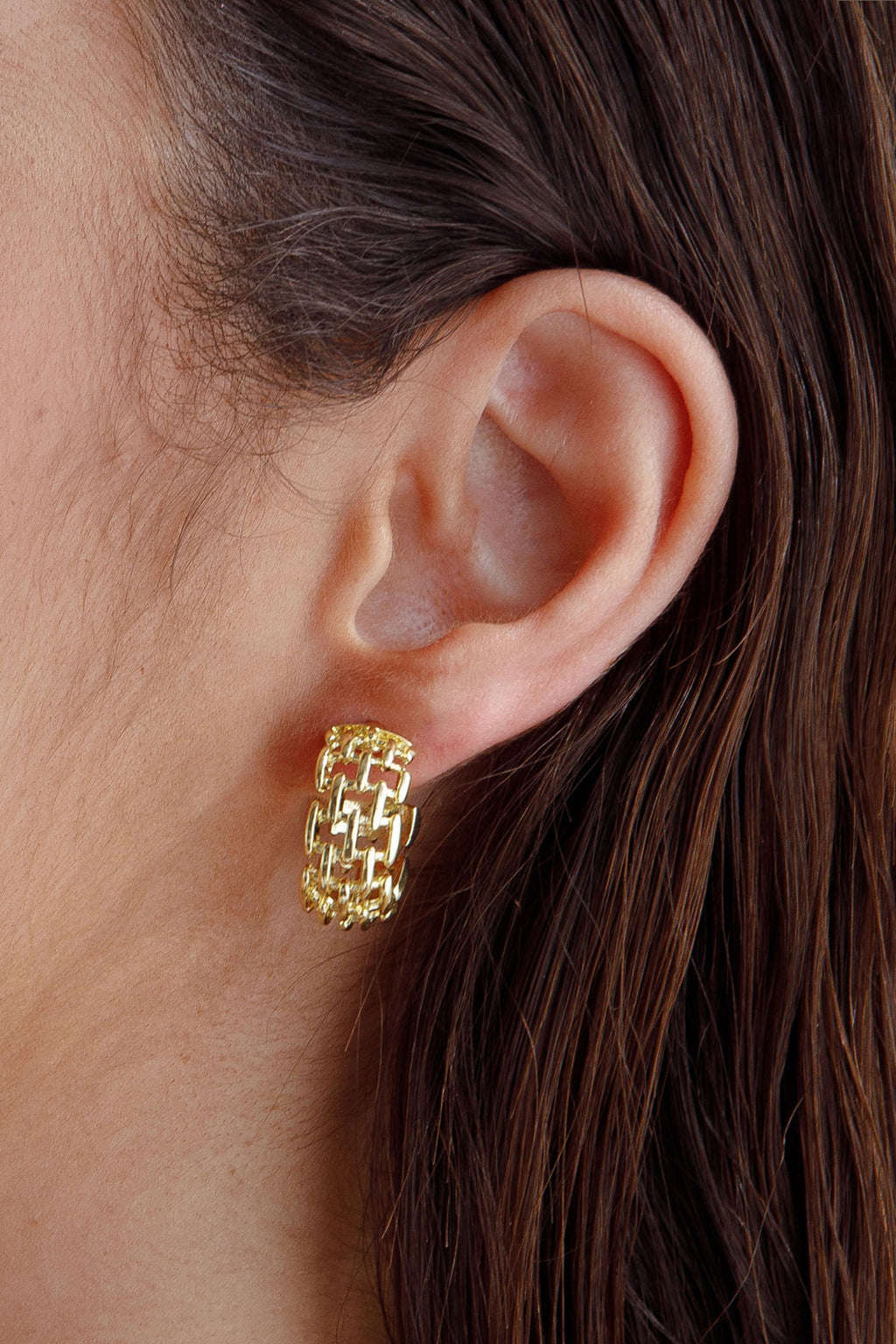 Vivienne Square Link Small Hoop Earrings Gold by Selfie Leslie
