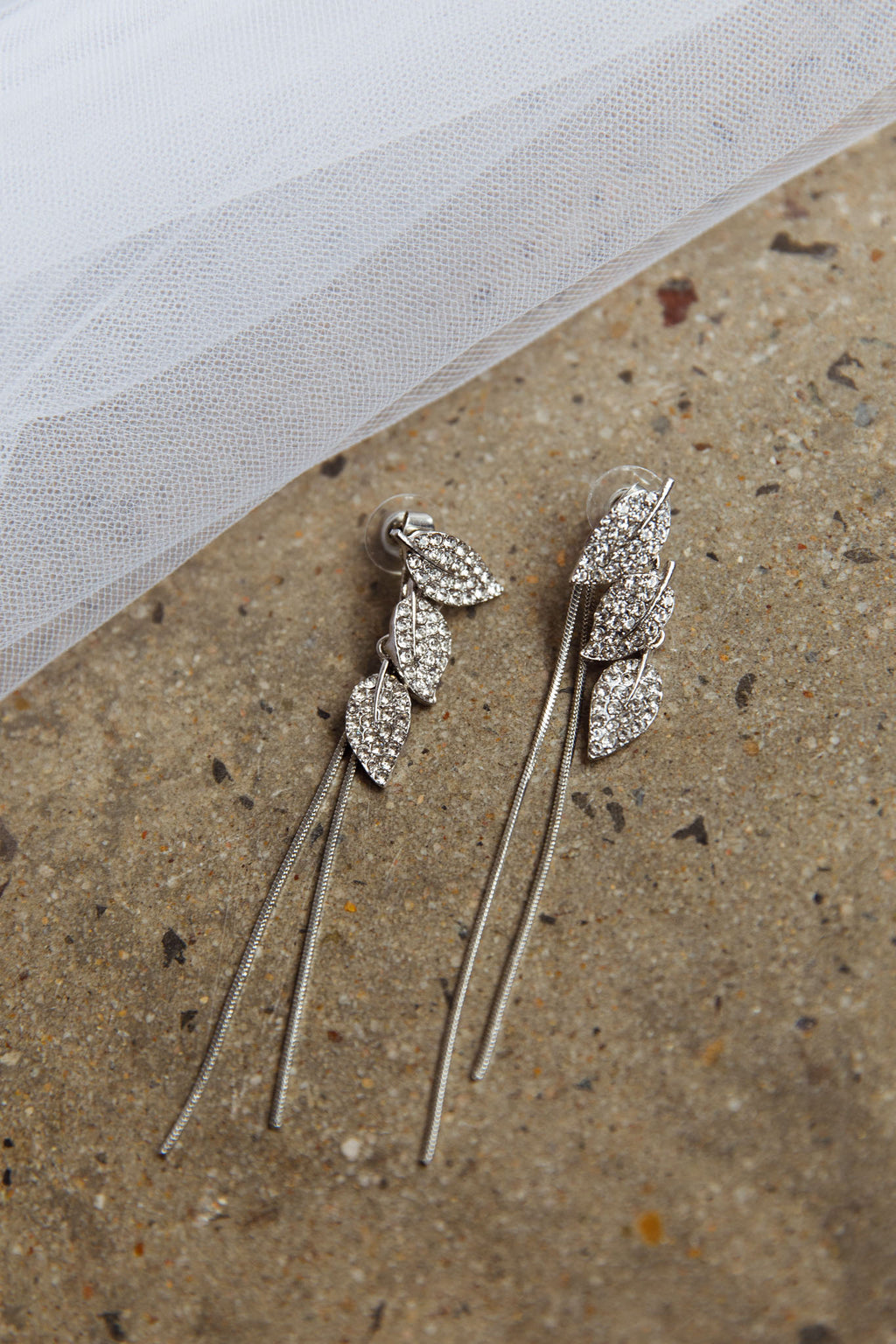Zircon Leaves Tassel Drop Earrings Silver by Selfie Leslie
