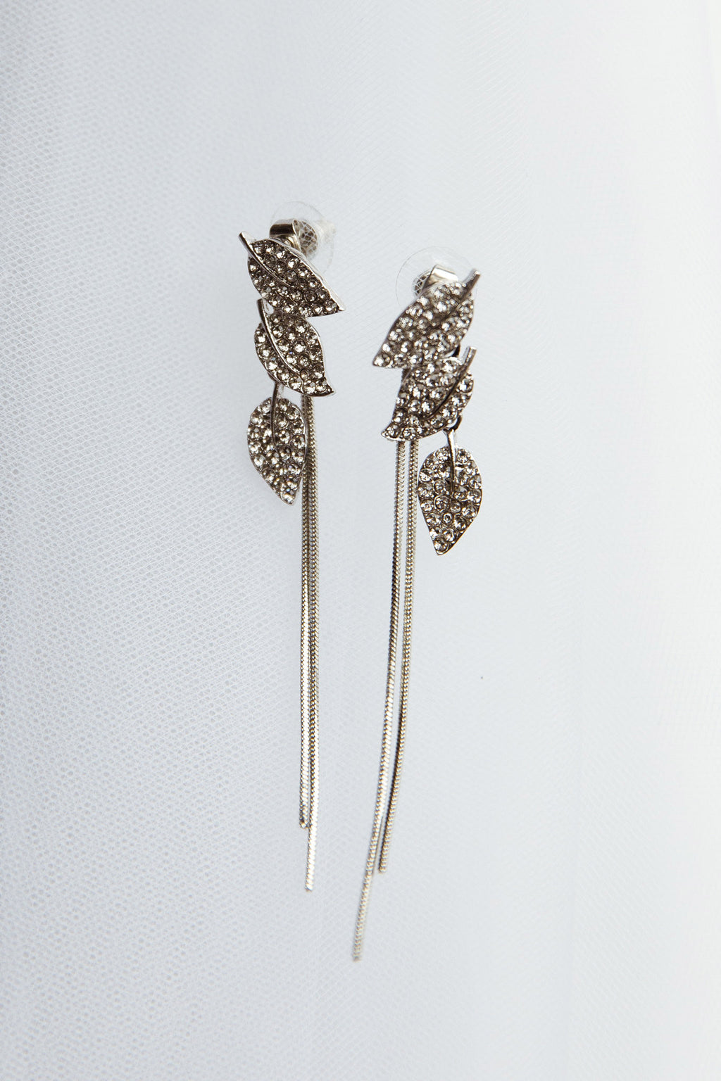 Zircon Leaves Tassel Drop Earrings Silver by Selfie Leslie