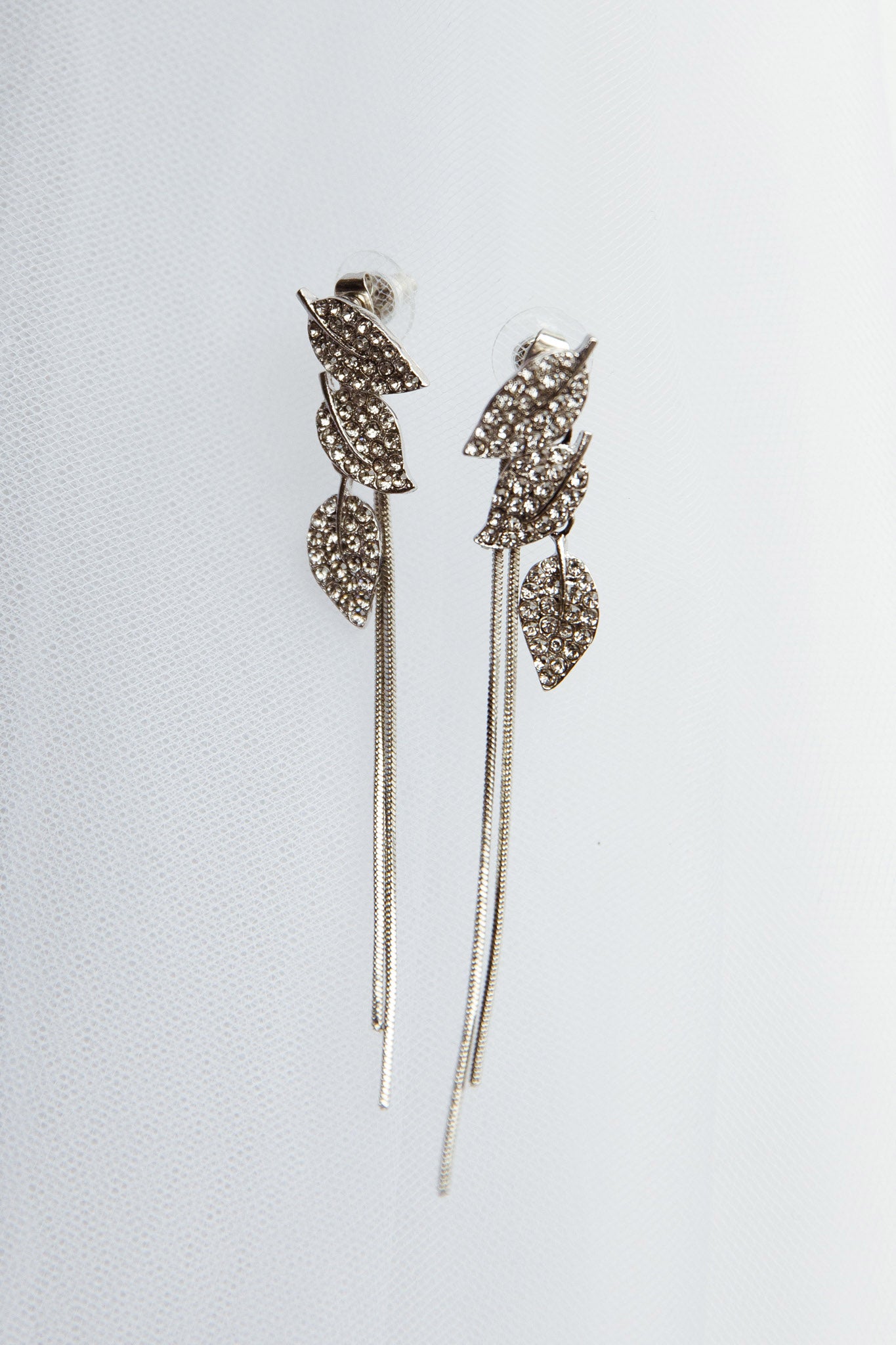 Zircon Leaves Tassel Drop Earrings Silver by Selfie Leslie
