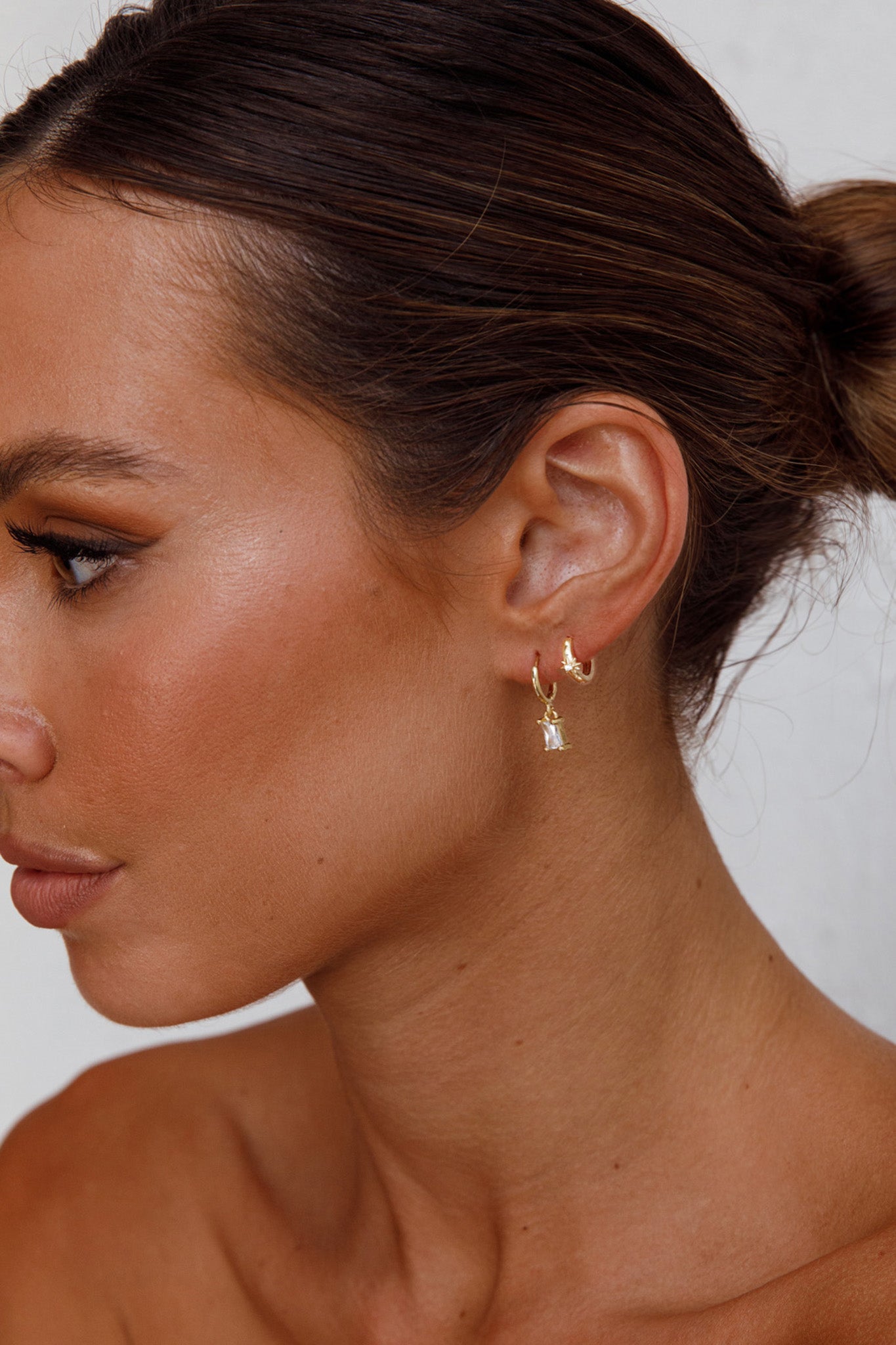 April Diamante Drop Hoop Earrings Clear by Selfie Leslie