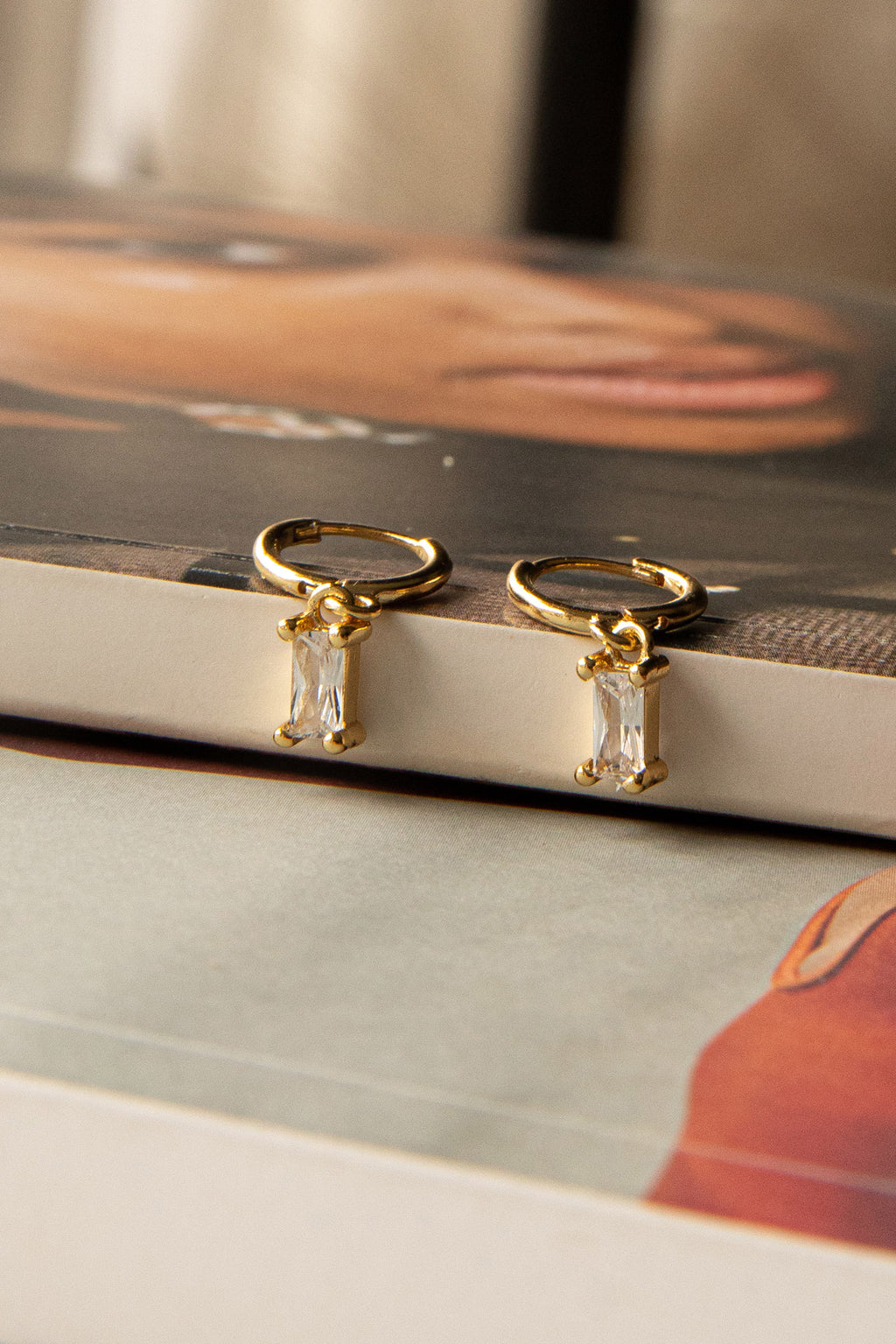 April Diamante Drop Hoop Earrings Clear by Selfie Leslie