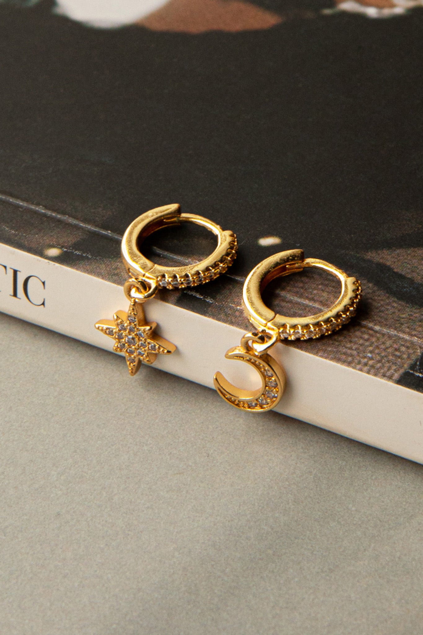 Midnight Drop Diamante Hoop Earrings Gold by Selfie Leslie